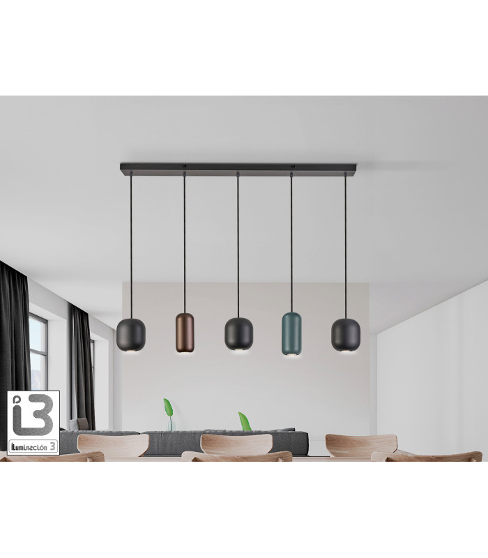 Nimes Bar Pendant Ceiling Light Black 5xGU10-1