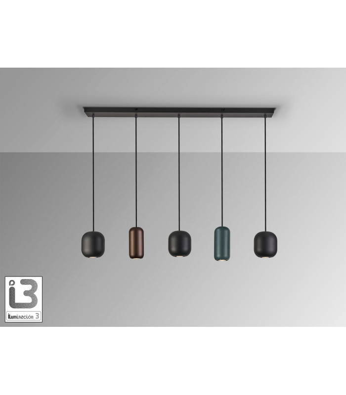 Nimes Bar Pendant Ceiling Light Black 5xGU10