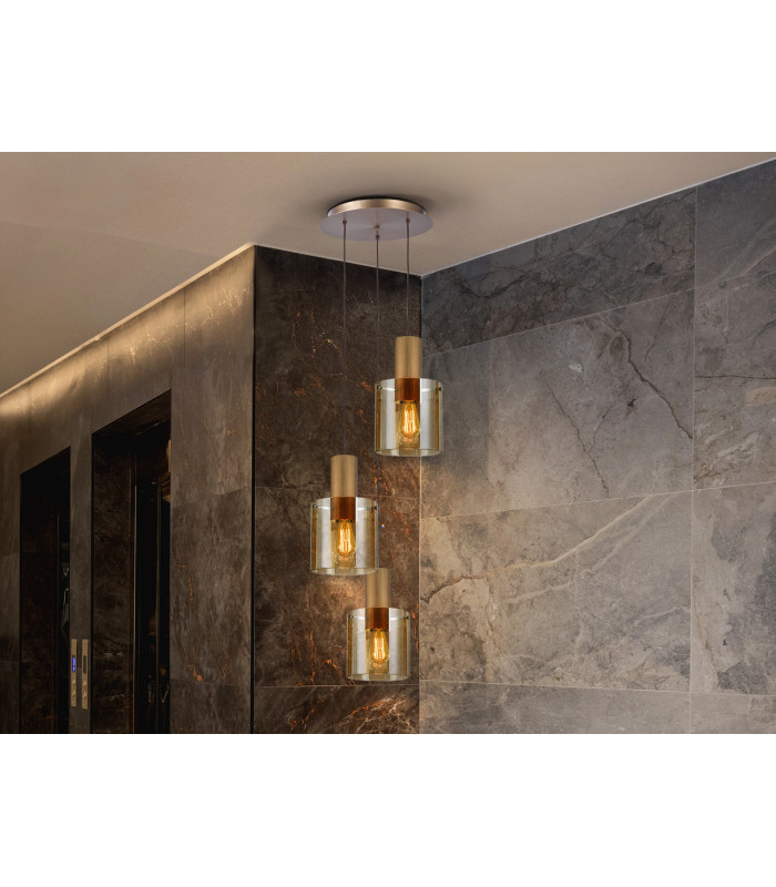 Venize Cluster Pendant Ceiling Light Copper Amber 3xE27-1