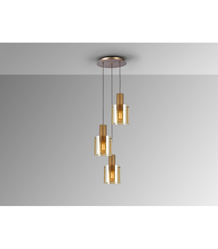 Venize Cluster Pendant Ceiling Light Copper Amber 3xE27-3