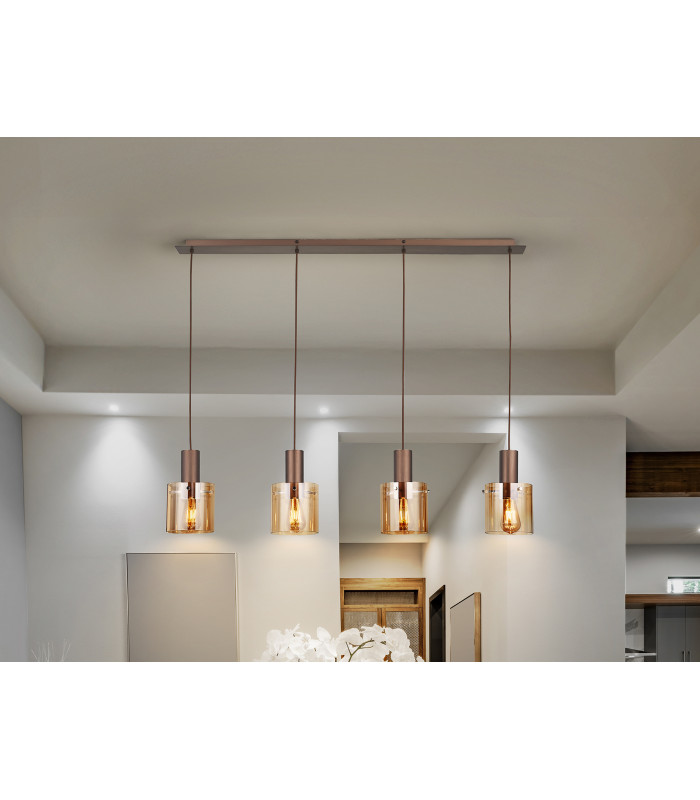 Venize Bar Pendant Ceiling Light Copper Amber 4xE27-1