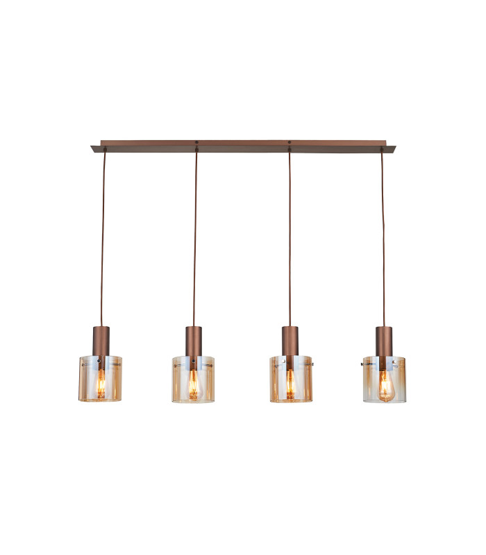 Venize Bar Pendant Ceiling Light Copper, Amber 4xE27