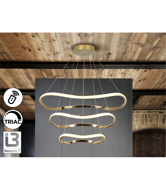 Naos Triple Ring Pendant Ceiling Light Rose Gold LED 3000K Dimmable Remote Control-1
