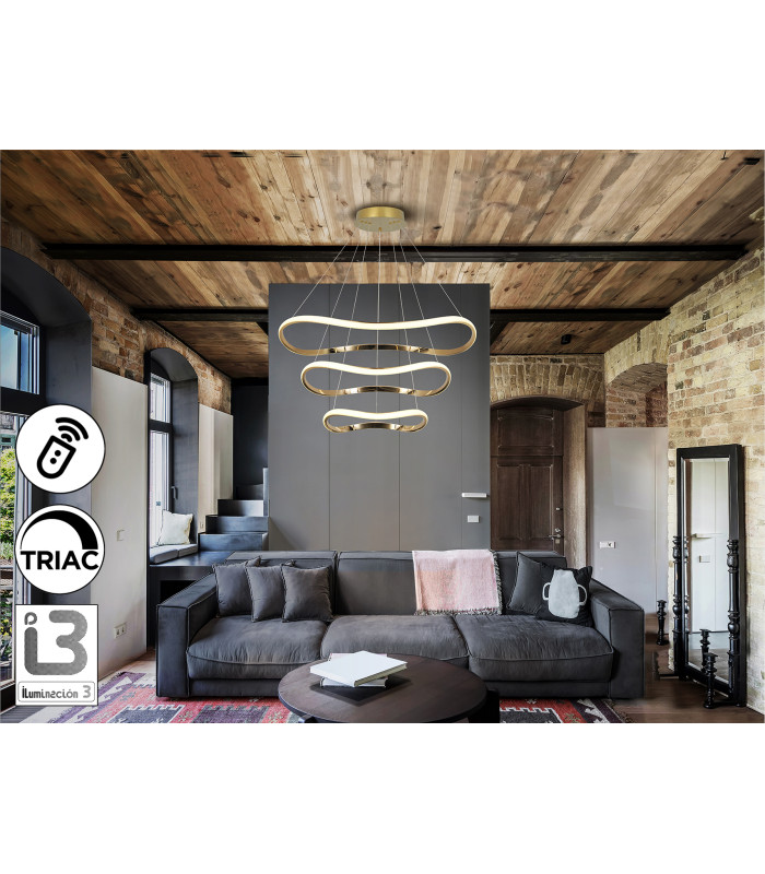Naos Triple Ring Pendant Ceiling Light Rose Gold LED 3000K Dimmable Remote Control-2