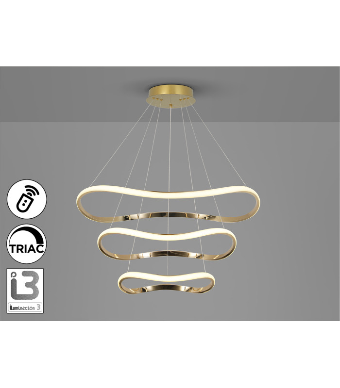 Naos Triple Ring Pendant Ceiling Light Rose Gold LED 3000K Dimmable Remote Control-3
