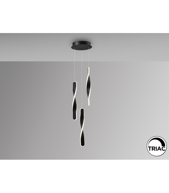 Twist Cluster Pendant Ceiling 3 Light Black LED 3000K-4