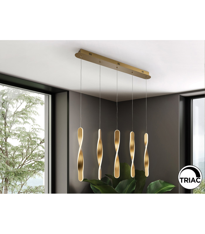 Twist Bar Pendant Ceiling 5 Light Gold LED 3000K-1