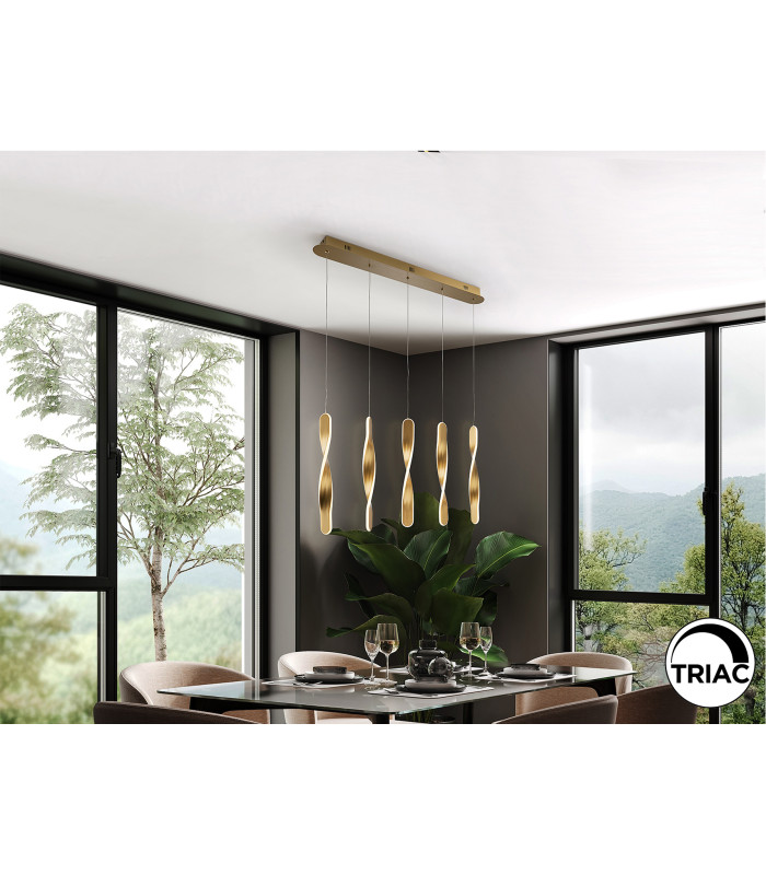Twist Bar Pendant Ceiling 5 Light Gold LED 3000K-2