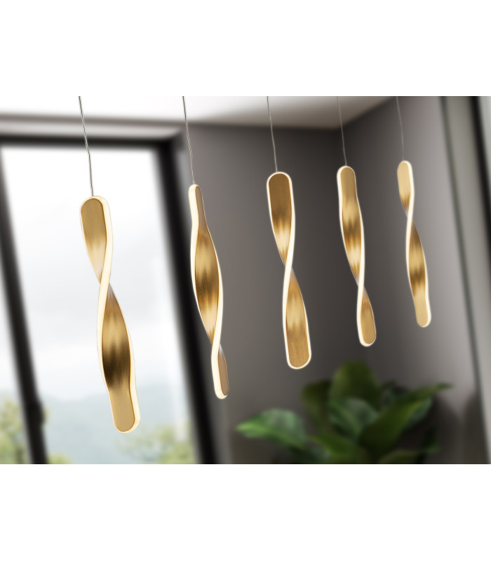 Twist Bar Pendant Ceiling 5 Light Gold LED 3000K-3