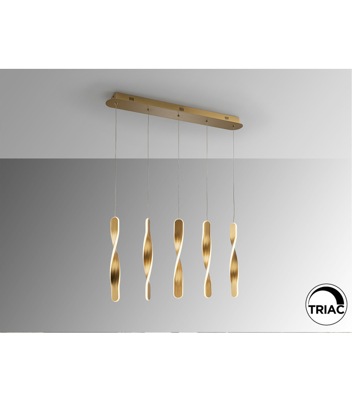 Twist Bar Pendant Ceiling 5 Light Gold LED 3000K-4