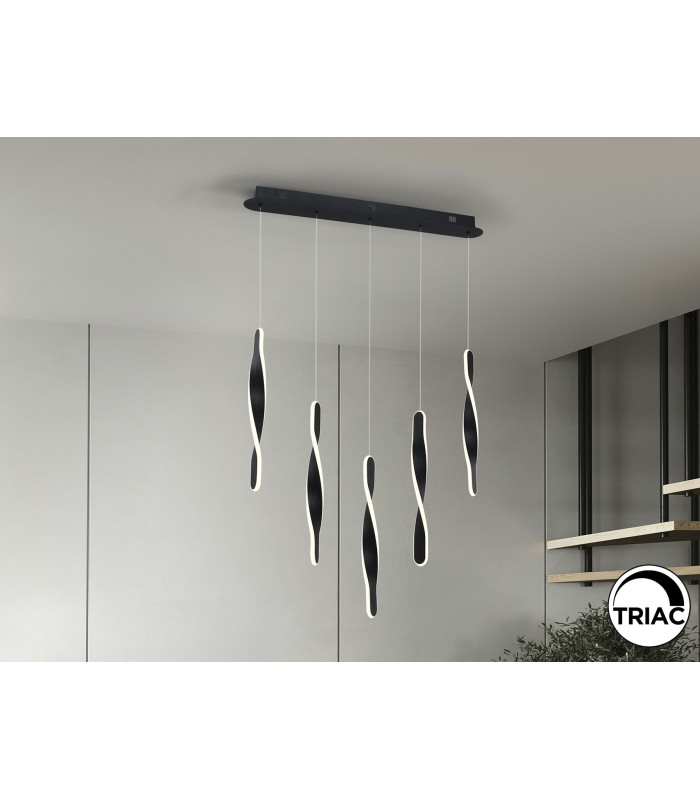 Twist Bar Pendant Ceiling 5 Light Black LED 3000K-1