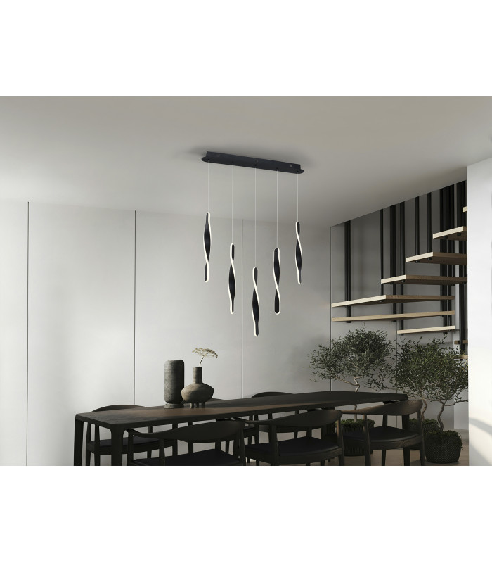 Twist Bar Pendant Ceiling 5 Light Black LED 3000K-2