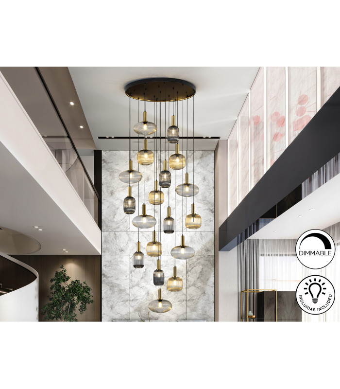 Norma Cluster Pendant Ceiling Light Black Brass 18xE27 870lm-1