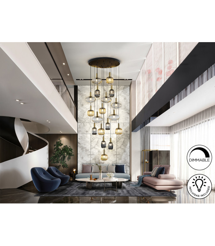 Norma Cluster Pendant Ceiling Light Black Brass 18xE27 870lm-2