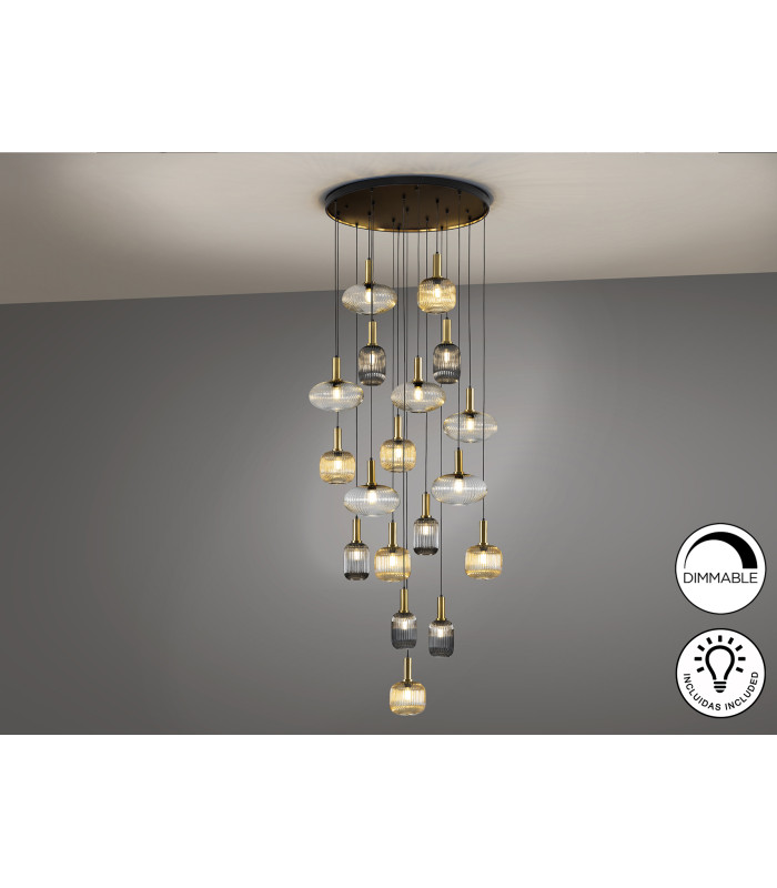 Norma Cluster Pendant Ceiling Light Black Brass 18xE27 870lm-4