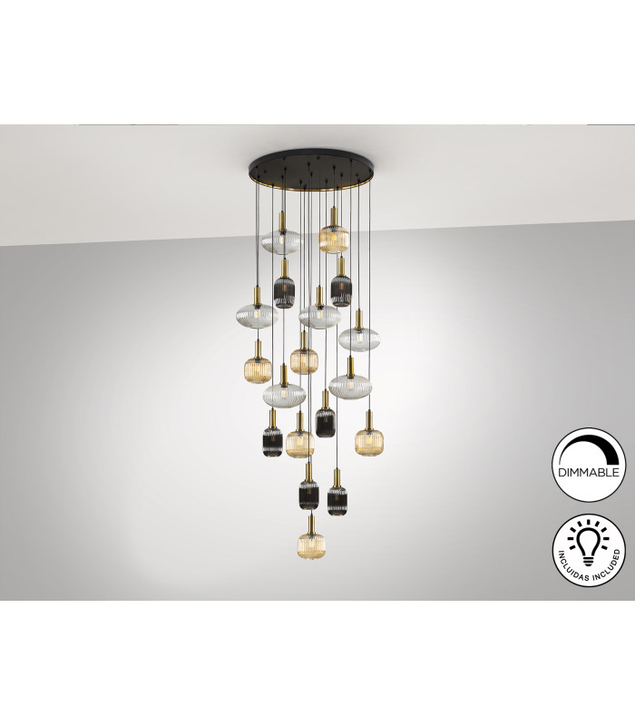 Norma Cluster Pendant Ceiling Light Black Brass 18xE27 870lm-5