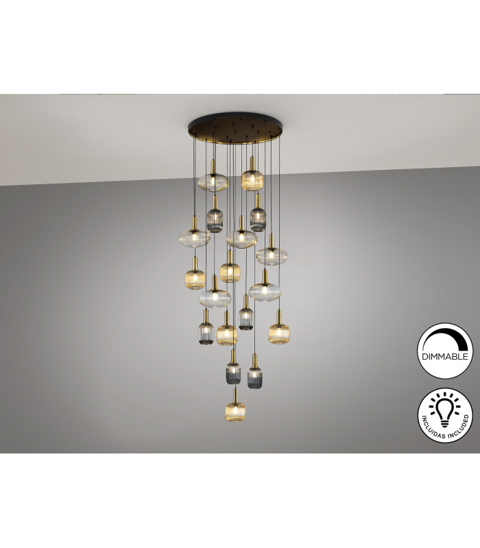 Norma Cluster Pendant Ceiling Light Black Brass 18xE27 870lm-6