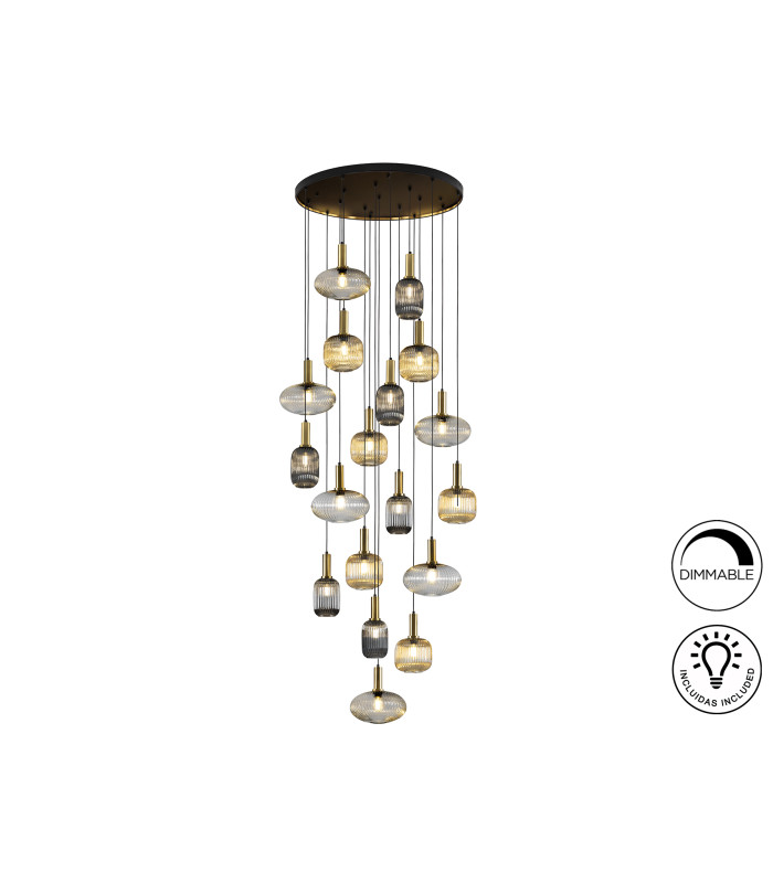 Norma Cluster Pendant Ceiling Light Black Brass 18xE27 870lm-7