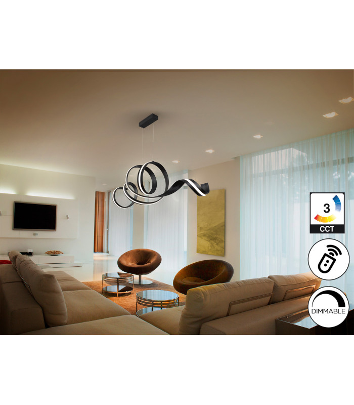 Amara Bar Pendant Ceiling Light Matt Black LED 2700-5000K Remote Control-2