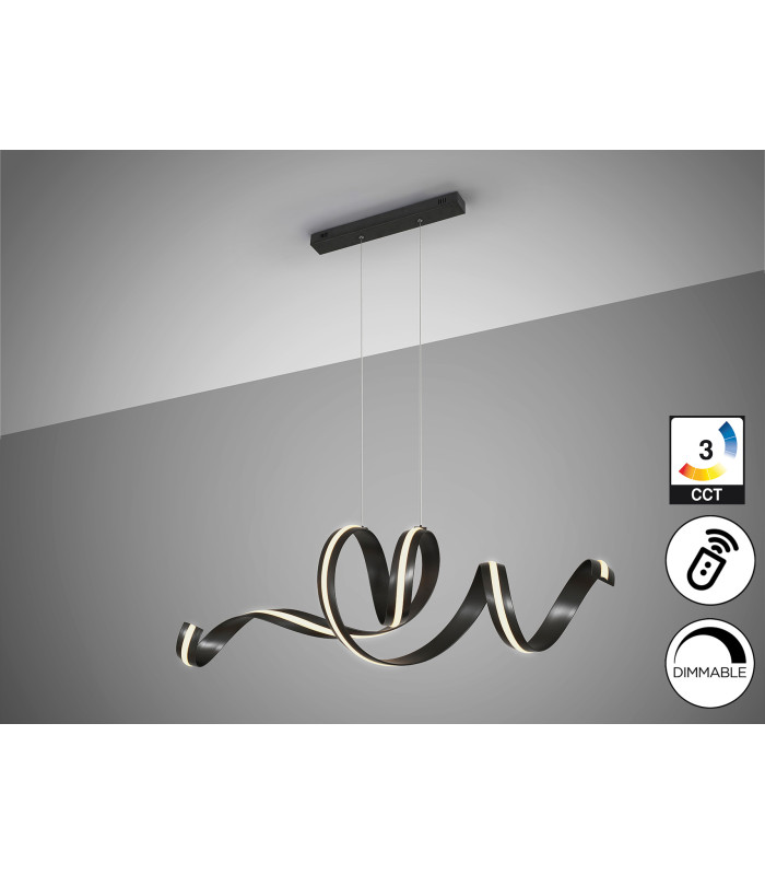 Amara Bar Pendant Ceiling Light Matt Black LED 2700-5000K Remote Control-5