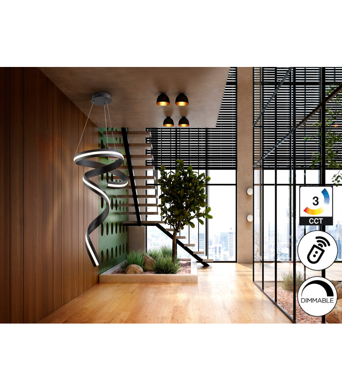Amara Pendant Ceiling Light Matt Black LED 2700-5000K Remote Control-3