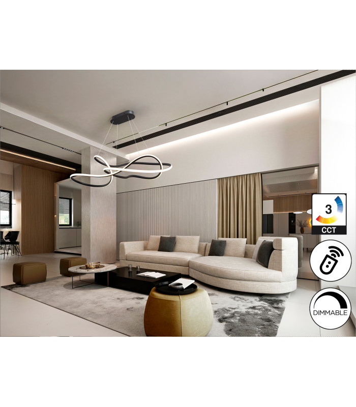 Evania Bar Pendant Ceiling Light Matt Black LED 2700-5000K Remote Control-2