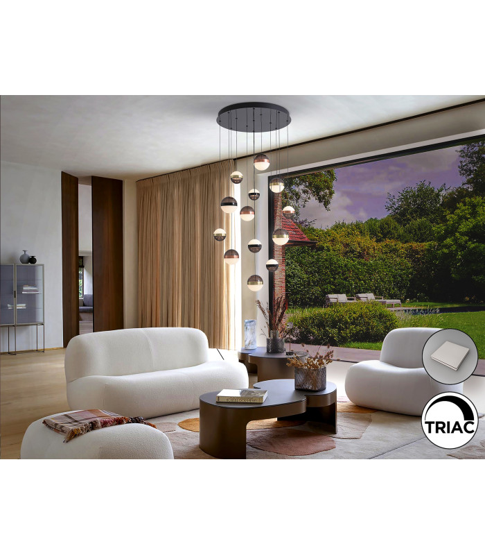 Orbes Cluster Pendant Ceiling 13 Light Black Copper Brass LED 3000K-2