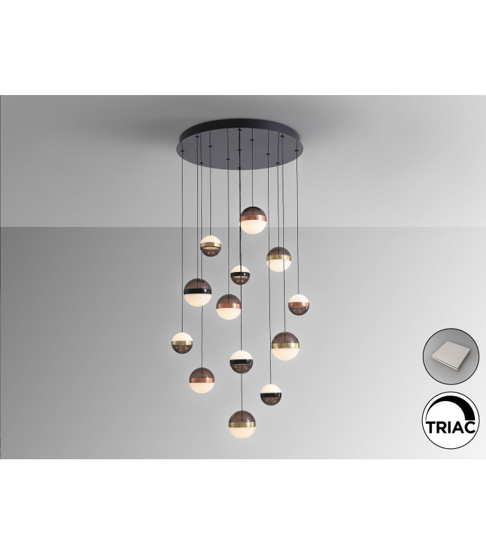 Orbes Cluster Pendant Ceiling 13 Light Black Copper Brass LED 3000K-4