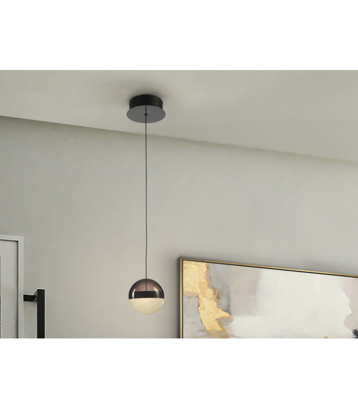 Orbes 12cm Globe Pendant Ceiling Light Chrome Black LED 3000K-1