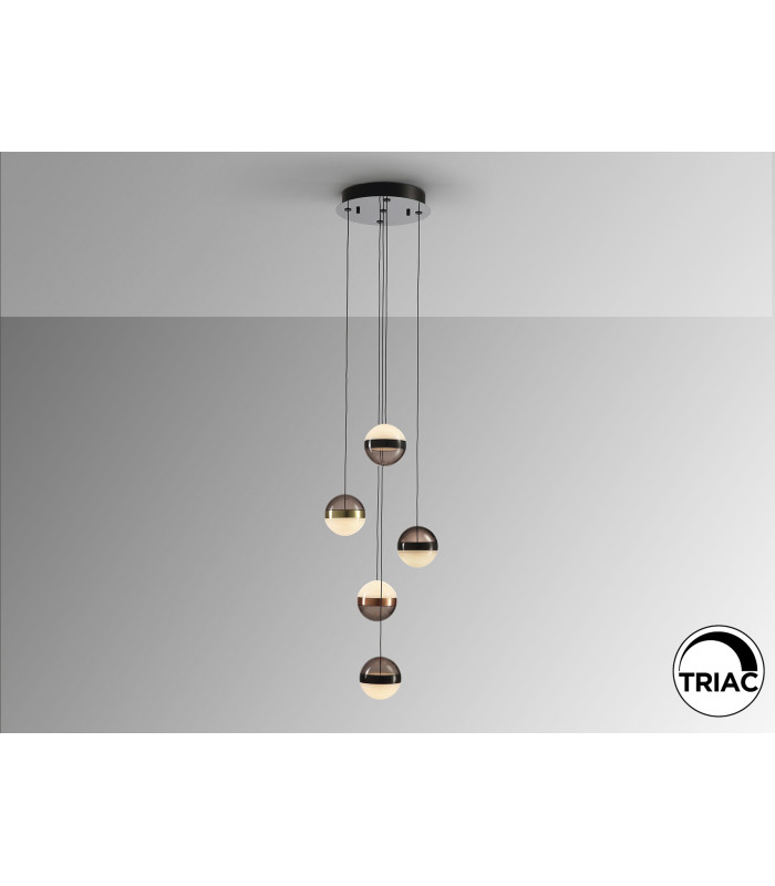 Orbes Cluster Pendant Ceiling 5 Light Black Copper Brass LED 3000K-4