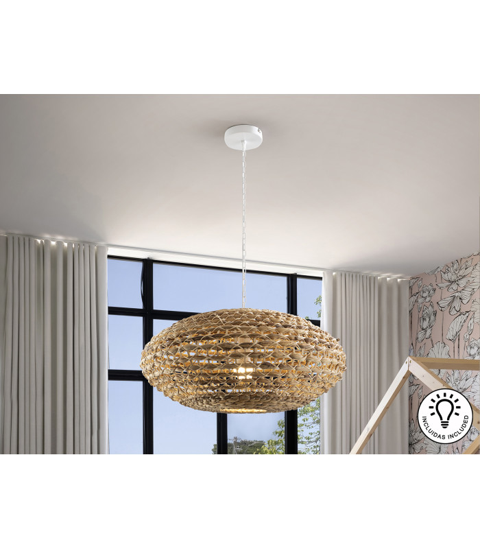 Nana Wire Frame Pendant Ceiling Light Rattan 1xE27 900lm-1