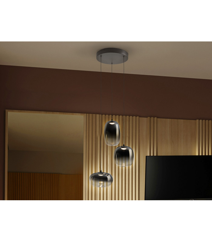 Onice Cluster Pendant Ceiling 3 Light Black Smoke LED 3000K-1
