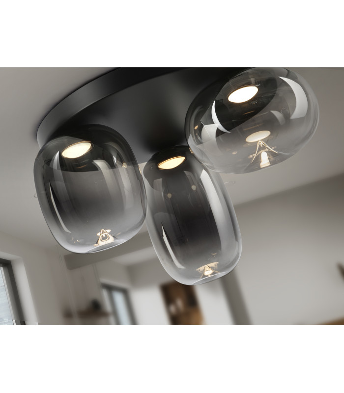 Onice Shade Cluster Ceiling 3 Light Black Smoke LED 3000K-3