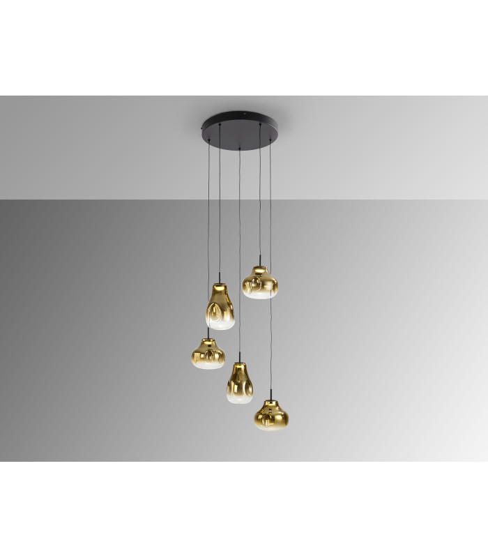 Aledis Cluster Pendant Ceiling 5 Light Black Gold LED 3000K-4