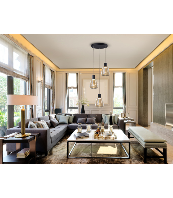 Carisa Cluster Pendant Ceiling 3 Light Black LED 3000K-2