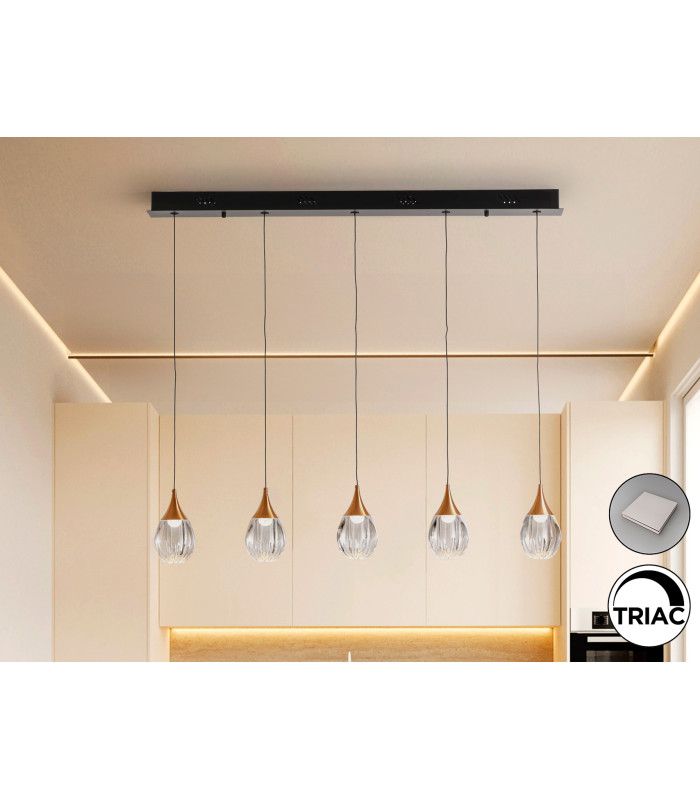 Corina Bar Pendant Ceiling 5 Light Black Copper LED 3000K-1