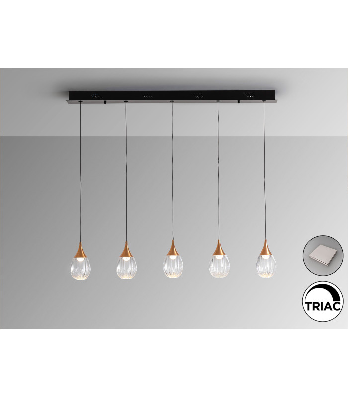 Corina Bar Pendant Ceiling 5 Light Black Copper LED 3000K-4