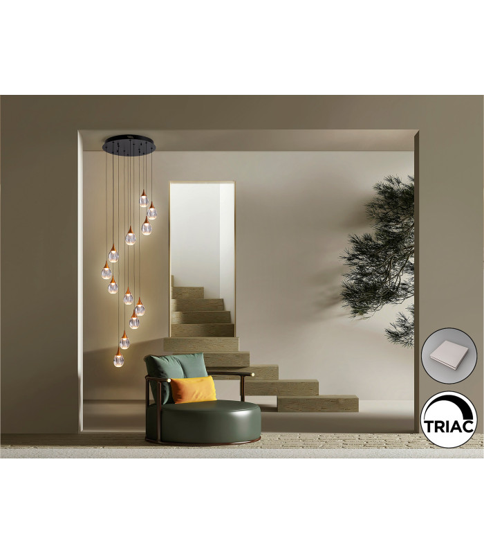 Corina Cluster Pendant Ceiling 12 Light Black Copper LED 3000K-2