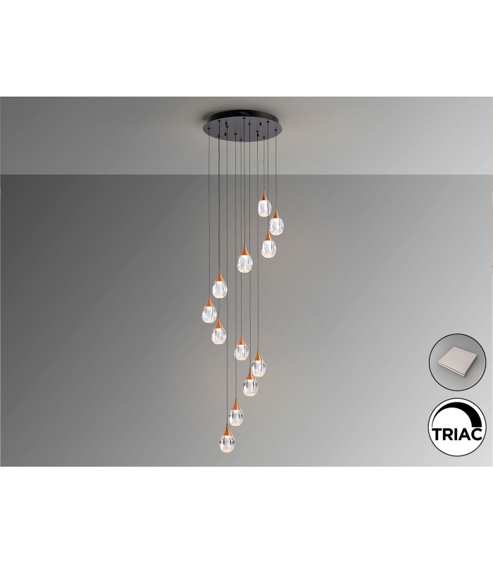 Corina Cluster Pendant Ceiling 12 Light Black Copper LED 3000K-4