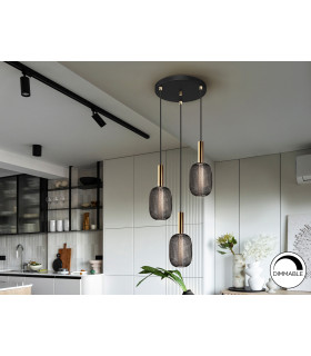 Micrón Cluster Pendant Ceiling 3 Light Gold Black LED 3000K-1