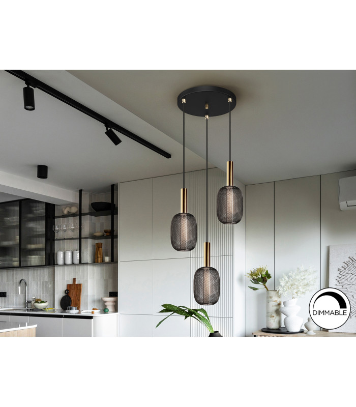 Micrón Cluster Pendant Ceiling 3 Light Gold Black LED 3000K-1