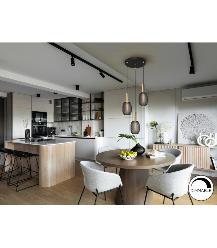 Micrón Cluster Pendant Ceiling 3 Light Gold Black LED 3000K-3