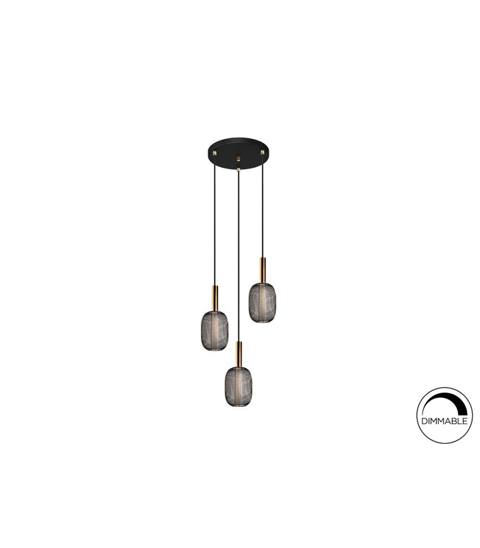 Micrón Cluster Pendant Ceiling 3 Light Gold Black LED 3000K-4