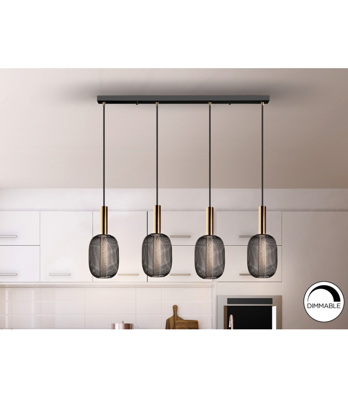 Micrón Bar Pendant Ceiling 4 Light Gold Black LED 3000K-1