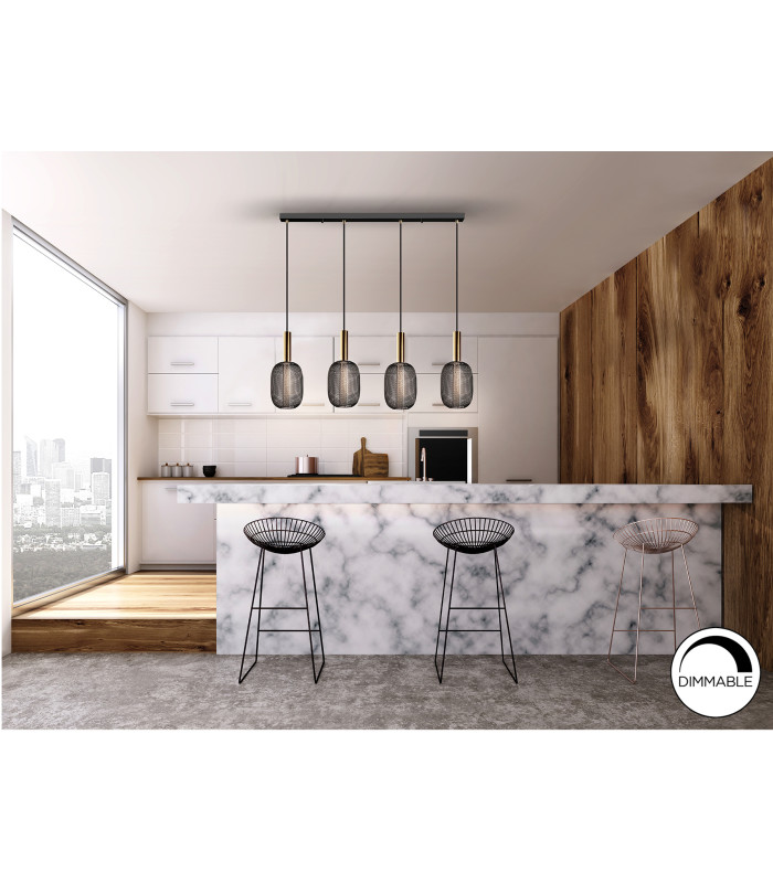 Micrón Bar Pendant Ceiling 4 Light Gold Black LED 3000K-3