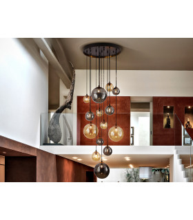 Dark Cluster Pendant Ceiling Light Black Brass 14xG9 400lm-1