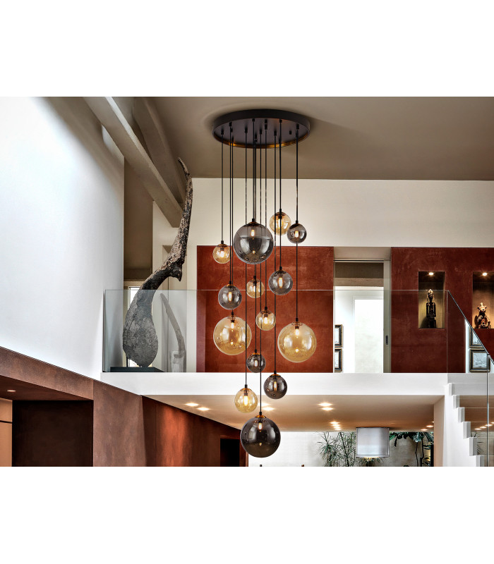 Dark Cluster Pendant Ceiling Light Black Brass 14xG9 400lm-1