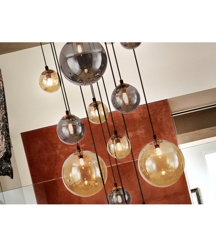 Dark Cluster Pendant Ceiling Light Black Brass 14xG9 400lm-3