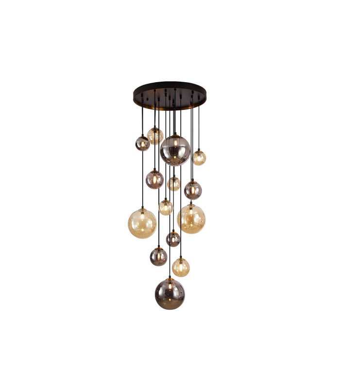 Dark Cluster Pendant Ceiling Light Black Brass 14xG9 400lm-4