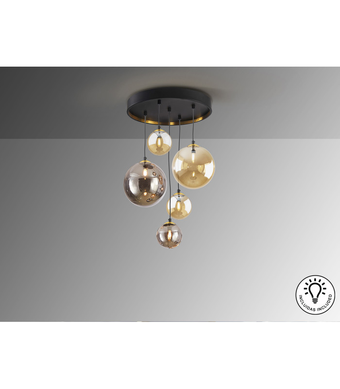 Dark Cluster Pendant Ceiling Light Black Brass 5xG9 400lm-4